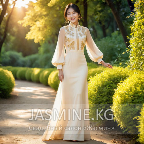 XB-9көйнөк картасын ачуу Мусульманское золотое/бежевое(айвори) свадебное/вечернее закрытое с длинным рукавом