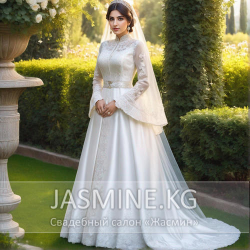 Открыть карточку платья XM-2 Мусульманское белое свадебное закрытое с длинным рукавом со шлейфом